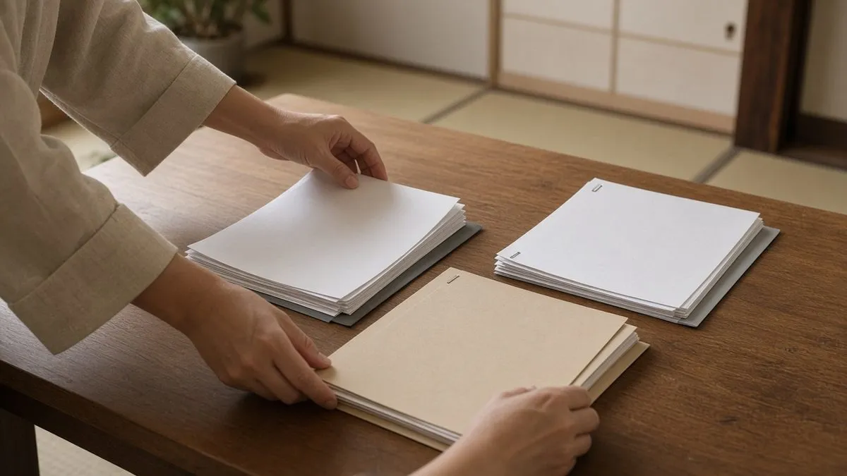 賃貸借契約の書類を机の上で整理する手元