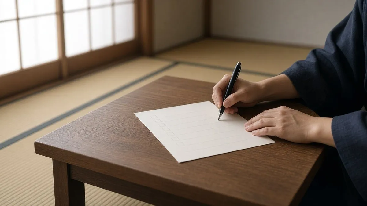 和室の机で家の気になる点をメモに書き出す手元
